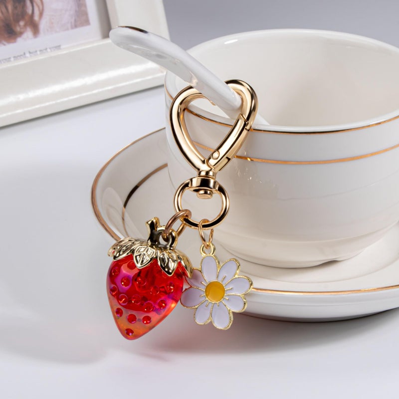 Wikavanli Cute Strawberry Keychain,Bag Charms,Kawaii Heart Flower Daisy Key chains Accessories Decor for Women Girls Purse Gift (Clear Strawberry, Red) - Image 4