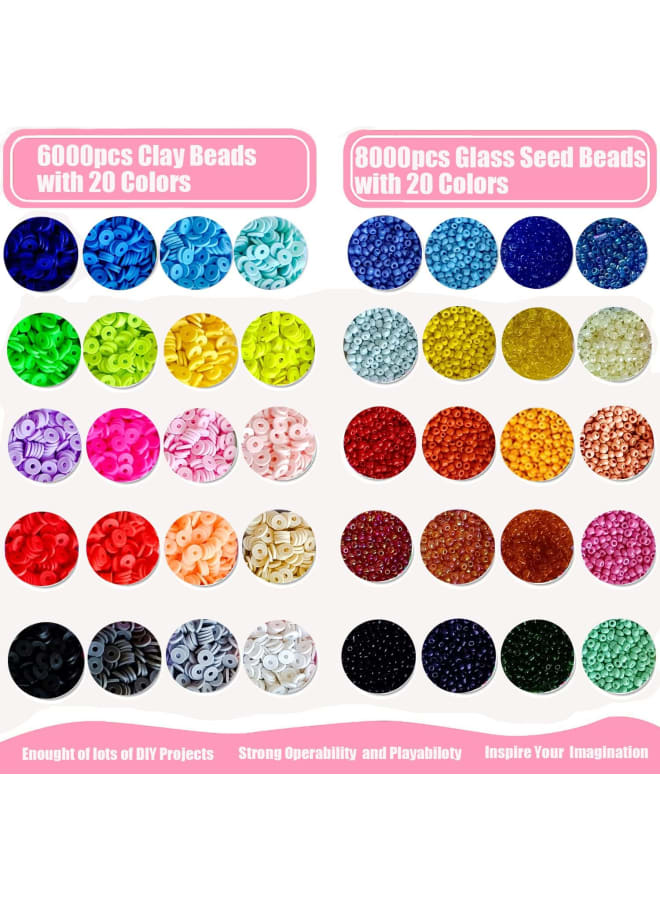 Bracelet making kit includes clay beads and glass seed beads，black-and-white, platinum and color letter beads, gold spacer beads, gold star beads, and a variety of accessories (open ring, binder, different pendants, shell, starfish, earring hook, bracelet extension chain,2 roll crystal elastic string ), to meet all your needs for jewelry making. Heishi beads kit for jewelry making perfect for DIY bracelets, earrings, necklaces, rings, waist chains, name key chains, hair bands, glasses chains, mobile phone chains, shoelaces, etc. It is also a perfect holiday gift for friends, children, family, or wedding gifts, etc. All beads are vivid colored,clay bead set is made of new environmentally friendly soft clay material, which is safe, non-toxic, non-fading, skin-friendly, and waterproof. rainbow color glass seed beads are made of high-quality acrylic material durable and sturdy quality , symmetrical with shiny luster, will not expand in water. - Image 2
