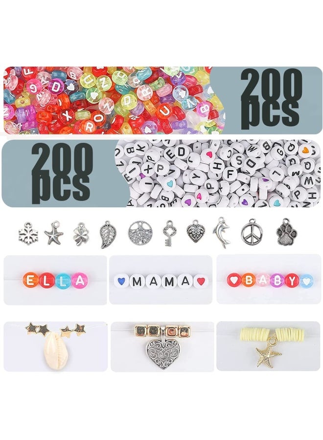Bracelet making kit includes clay beads and glass seed beads，black-and-white, platinum and color letter beads, gold spacer beads, gold star beads, and a variety of accessories (open ring, binder, different pendants, shell, starfish, earring hook, bracelet extension chain,2 roll crystal elastic string ), to meet all your needs for jewelry making. Heishi beads kit for jewelry making perfect for DIY bracelets, earrings, necklaces, rings, waist chains, name key chains, hair bands, glasses chains, mobile phone chains, shoelaces, etc. It is also a perfect holiday gift for friends, children, family, or wedding gifts, etc. All beads are vivid colored,clay bead set is made of new environmentally friendly soft clay material, which is safe, non-toxic, non-fading, skin-friendly, and waterproof. rainbow color glass seed beads are made of high-quality acrylic material durable and sturdy quality , symmetrical with shiny luster, will not expand in water. - Image 3