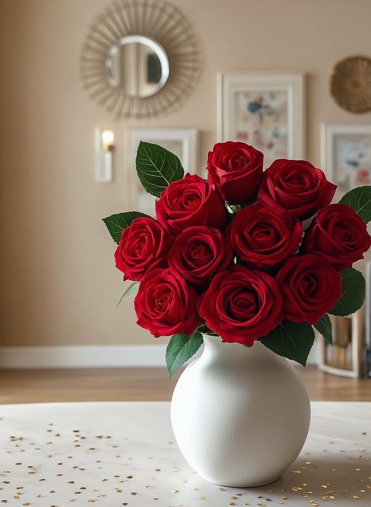 Dark Red Artificial Roses with Long Stems (10pcs) | Realistic Velvet Fake Flowers Bulk for Wedding, Party, Bridal Bouquet & Table Centerpieces - Image 1