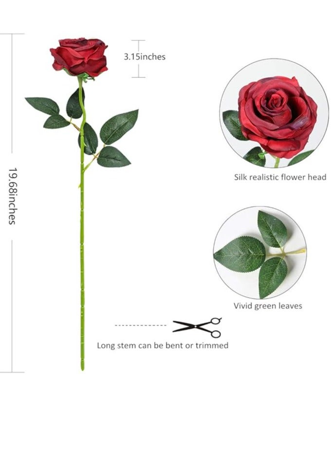 Dark Red Artificial Roses with Long Stems (10pcs) | Realistic Velvet Fake Flowers Bulk for Wedding, Party, Bridal Bouquet & Table Centerpieces - Image 2