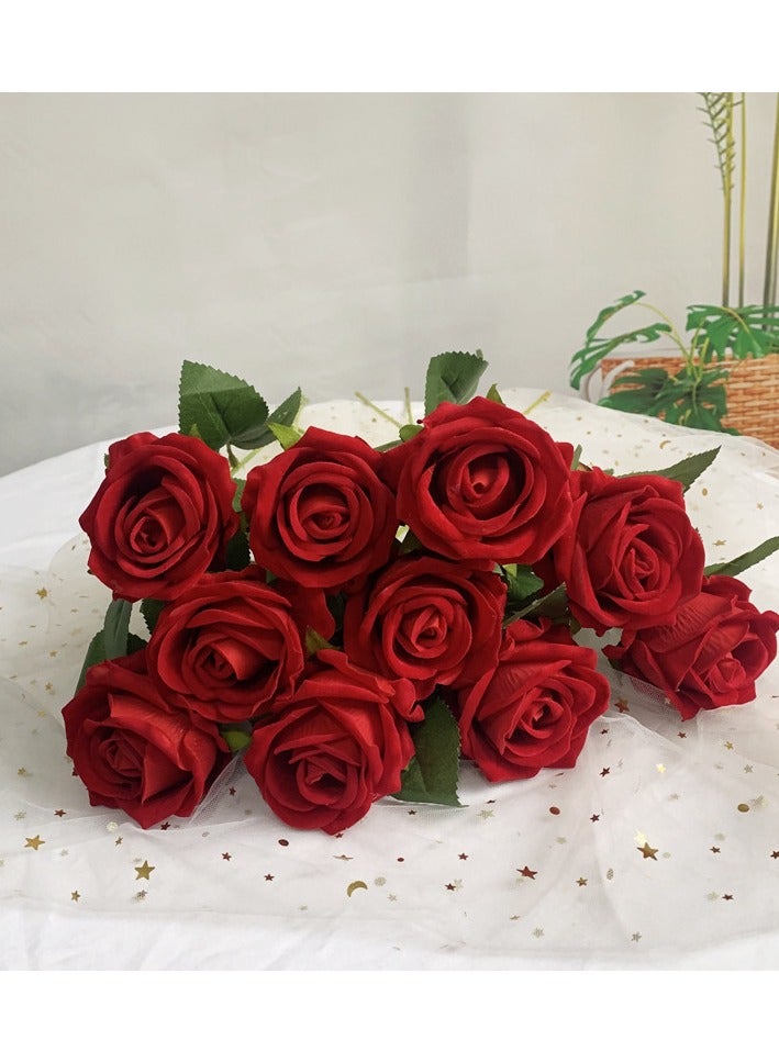 Dark Red Artificial Roses with Long Stems (10pcs) | Realistic Velvet Fake Flowers Bulk for Wedding, Party, Bridal Bouquet & Table Centerpieces - Image 4