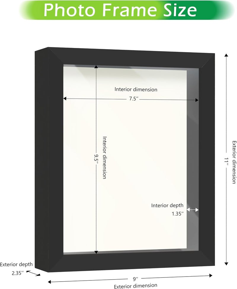 FrameWorks 8” x 10” Black Wooden Shadow Box Frame – Display Case with Soft Felt Back, Memory Box with Tempered Glass, Display Box with Elegant White Ball Push Pins, Wooden Flower Box - Image 2