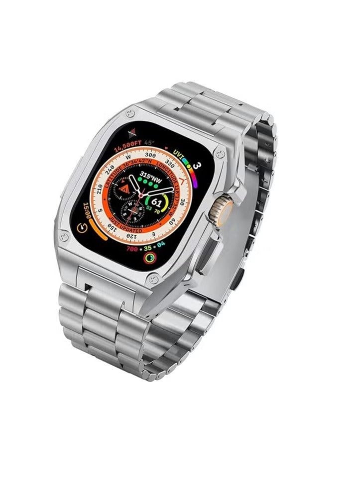 ACLIX Stainless Steel Band - Compatible with Watch Bands 45mm Series 7/8 with Metal Bumper, Strap Replacement Shockproof Protector Case Cover Accessories for iWatch Series 6/SE/5/4 44mm - Silver - Image 1