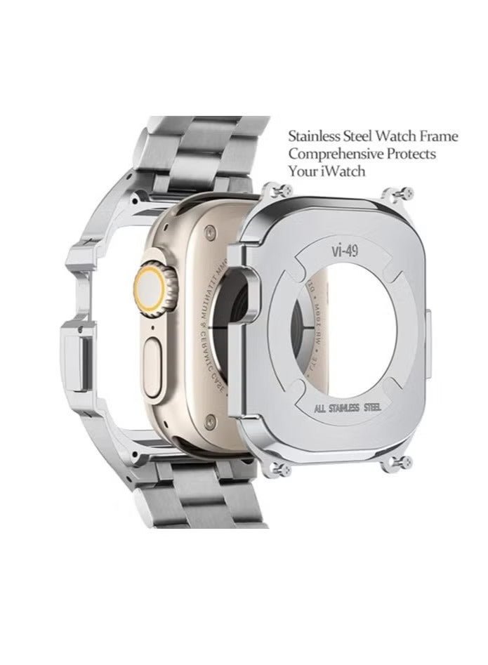 ACLIX Stainless Steel Band - Compatible with Watch Bands 45mm Series 7/8 with Metal Bumper, Strap Replacement Shockproof Protector Case Cover Accessories for iWatch Series 6/SE/5/4 44mm - Silver - Image 4
