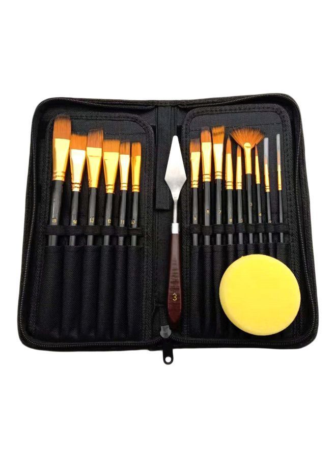 NIBEMINENT 17-Piece Artist Paint Brush Set With Canvas Bag Black/Brown - Image 1