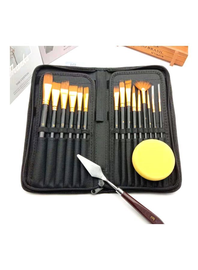 NIBEMINENT 17-Piece Artist Paint Brush Set With Canvas Bag Black/Brown - Image 3