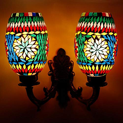 earthenmetal Double Dome Glass Wall lamp for Living & Home Decoration Turkish lamp (Multicolour, Bulb not Included); Made in India - Image 1