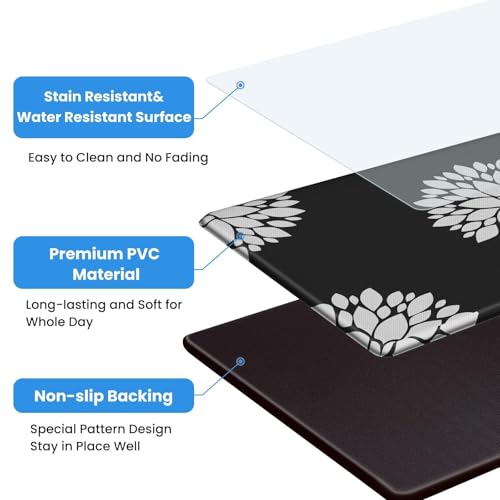 DailyCuddles Kitchen Mats for Floor[2PCS], Soft Anti Fatigue Kitchen Rugs for Home, Water Resistant Cushioned Standing Desk Mats, Non-Slip Comfort Mat for Floor, Kitchen, Office, Sink, Laundry,Black - Image 4