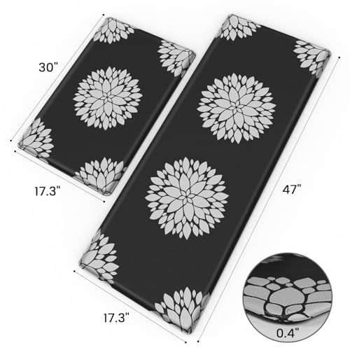 DailyCuddles Kitchen Mats for Floor[2PCS], Soft Anti Fatigue Kitchen Rugs for Home, Water Resistant Cushioned Standing Desk Mats, Non-Slip Comfort Mat for Floor, Kitchen, Office, Sink, Laundry,Black - Image 2