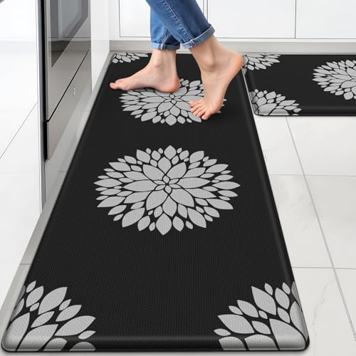DailyCuddles Kitchen Mats for Floor[2PCS], Soft Anti Fatigue Kitchen Rugs for Home, Water Resistant Cushioned Standing Desk Mats, Non-Slip Comfort Mat for Floor, Kitchen, Office, Sink, Laundry,Black - Image 1
