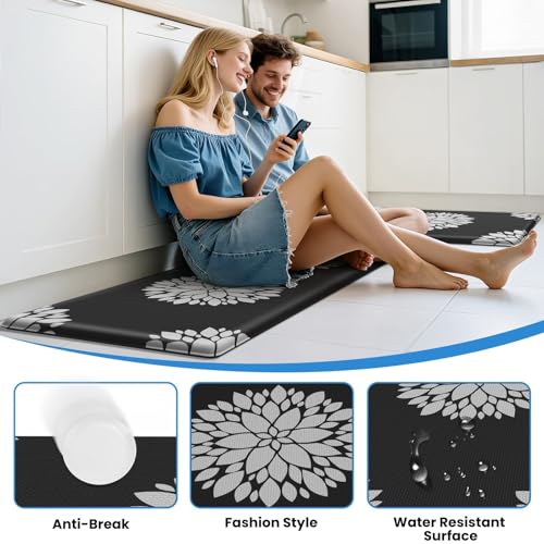 DailyCuddles Kitchen Mats for Floor[2PCS], Soft Anti Fatigue Kitchen Rugs for Home, Water Resistant Cushioned Standing Desk Mats, Non-Slip Comfort Mat for Floor, Kitchen, Office, Sink, Laundry,Black - Image 5