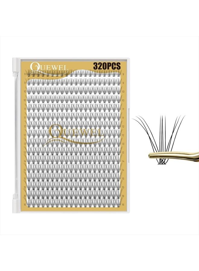QUEWEL Lash Clusters 320Pcs Cluster Lashes 10D D Curl Lash Clusters Mix9-16mm Individual Eyelashes Clusters Wispy DIY Eyelash Extension Thin Band Soft to Use at Home (10D D Mix9-16) - Image 1