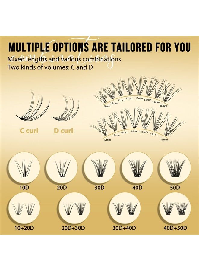 QUEWEL Lash Clusters 320Pcs Cluster Lashes 10D D Curl Lash Clusters Mix9-16mm Individual Eyelashes Clusters Wispy DIY Eyelash Extension Thin Band Soft to Use at Home (10D D Mix9-16) - Image 5