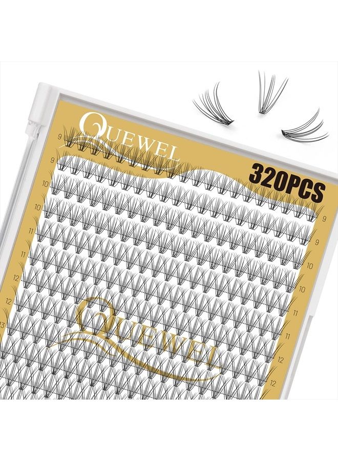 QUEWEL Lash Clusters 320Pcs Cluster Lashes 10D D Curl Lash Clusters Mix9-16mm Individual Eyelashes Clusters Wispy DIY Eyelash Extension Thin Band Soft to Use at Home (10D D Mix9-16) - Image 2