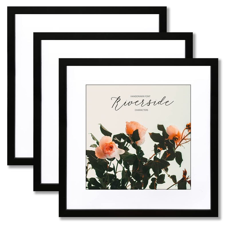 THREELOVE 24x24 Frame Black Display 20x20 Picture With Mat Or 24x24 Without Mat Wall Mounting Home Decor Photo Frame Set of 3