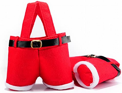 Homecube 10Pcs Christmas Candy Bag Santa Pants Gift and Treat Bags with Handle Portable Candy Gift Baskets Gift Wrap for Wedding(7" L x 8.5" H) - Image 4