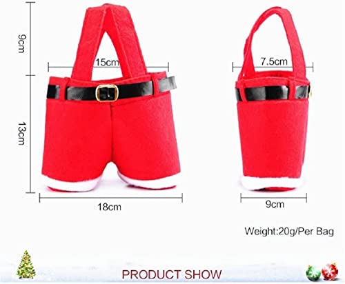 Homecube 10Pcs Christmas Candy Bag Santa Pants Gift and Treat Bags with Handle Portable Candy Gift Baskets Gift Wrap for Wedding(7" L x 8.5" H) - Image 3