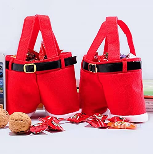 Homecube 10Pcs Christmas Candy Bag Santa Pants Gift and Treat Bags with Handle Portable Candy Gift Baskets Gift Wrap for Wedding(7" L x 8.5" H) - Image 5