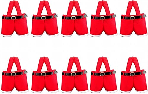 Homecube 10Pcs Christmas Candy Bag Santa Pants Gift and Treat Bags with Handle Portable Candy Gift Baskets Gift Wrap for Wedding(7" L x 8.5" H) - Image 2