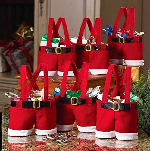 Homecube 10Pcs Christmas Candy Bag Santa Pants Gift and Treat Bags with Handle Portable Candy Gift Baskets Gift Wrap for Wedding(7" L x 8.5" H) - Image 1