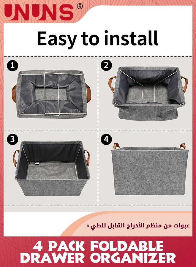 UNUNS Storage Baskets For Closet,4-Pack Extra Large Storage Bins With Metal Frame,Canvas Storage Baskets,Gray Clothing Storage Containers For Dorm Children Room Hallway - Image 4