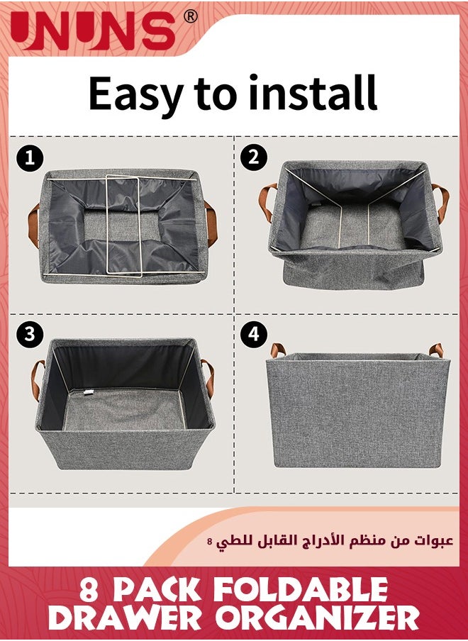 UNUNS Storage Baskets For Closet,4-Pack Extra Large Storage Bins With Metal Frame,Canvas Storage Baskets,Gray Clothing Storage Containers For Dorm Children Room Hallway  - Image 4