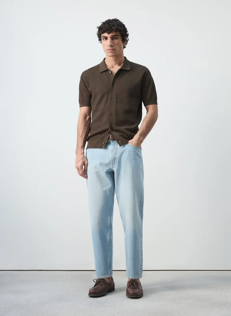 Mango Man  100% cotton structured knit polo with buttons for Men | Best Price UAE