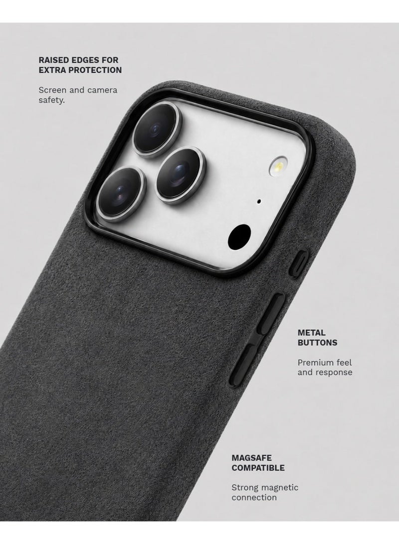 LOOP Alcantara Case for iPhone 18 Pro, Slim MagSafe Compatible Cover, Soft Suede Feel, Metal Buttons, Raised Camera and Screen Protection, Grey - Image 4