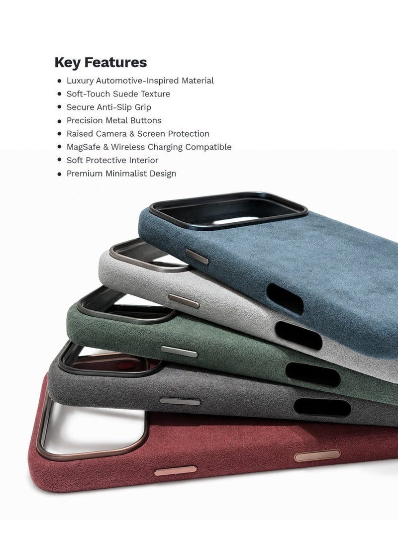 LOOP Alcantara Case for iPhone 18 Pro, Slim MagSafe Compatible Cover, Soft Suede Feel, Metal Buttons, Raised Camera and Screen Protection, Grey - Image 2