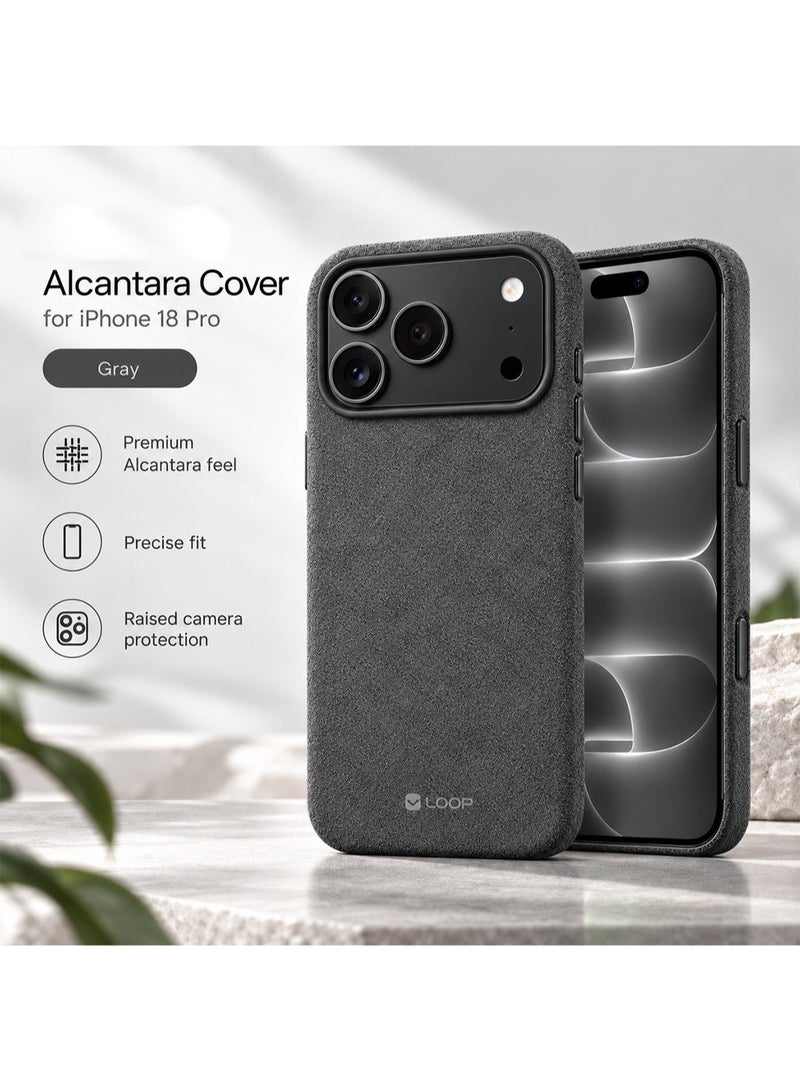 LOOP Alcantara Case for iPhone 18 Pro, Slim MagSafe Compatible Cover, Soft Suede Feel, Metal Buttons, Raised Camera and Screen Protection, Grey - Image 5