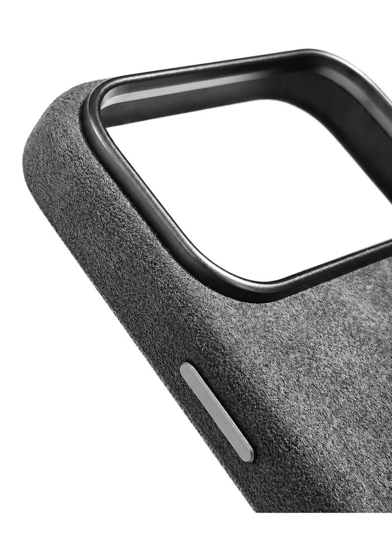 LOOP Alcantara Case for iPhone 18 Pro, Slim MagSafe Compatible Cover, Soft Suede Feel, Metal Buttons, Raised Camera and Screen Protection, Grey - Image 4