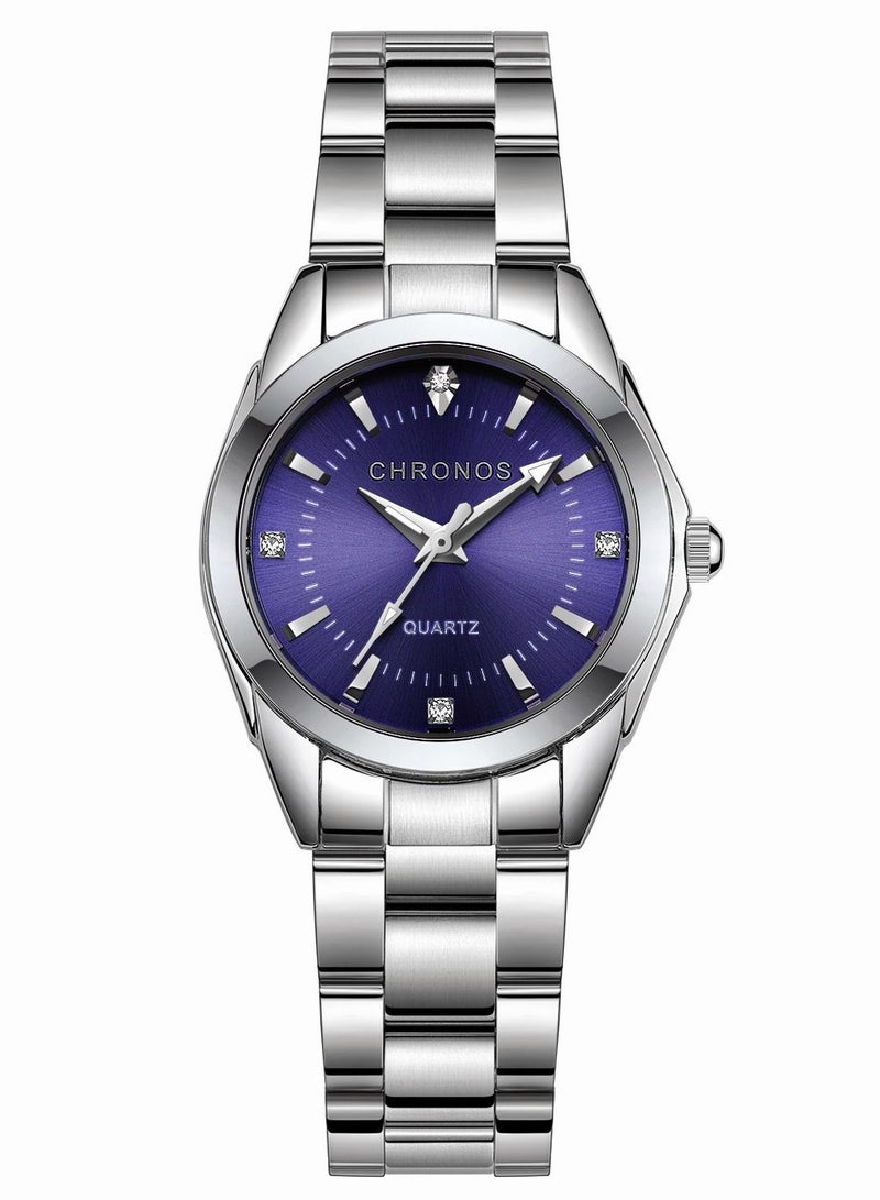 CHRONOS Waterproof Stainless Steel Quartz Watch Round Analog Lady Steel Watch - Image 1