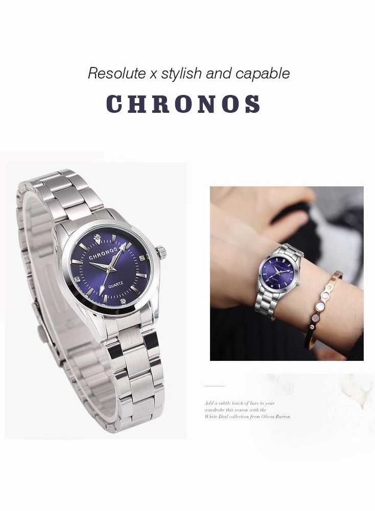 CHRONOS Waterproof Stainless Steel Quartz Watch Round Analog Lady Steel Watch - Image 2