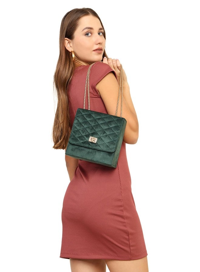 MARKQUES Green Quilted Sling Bag For Womens - Image 3