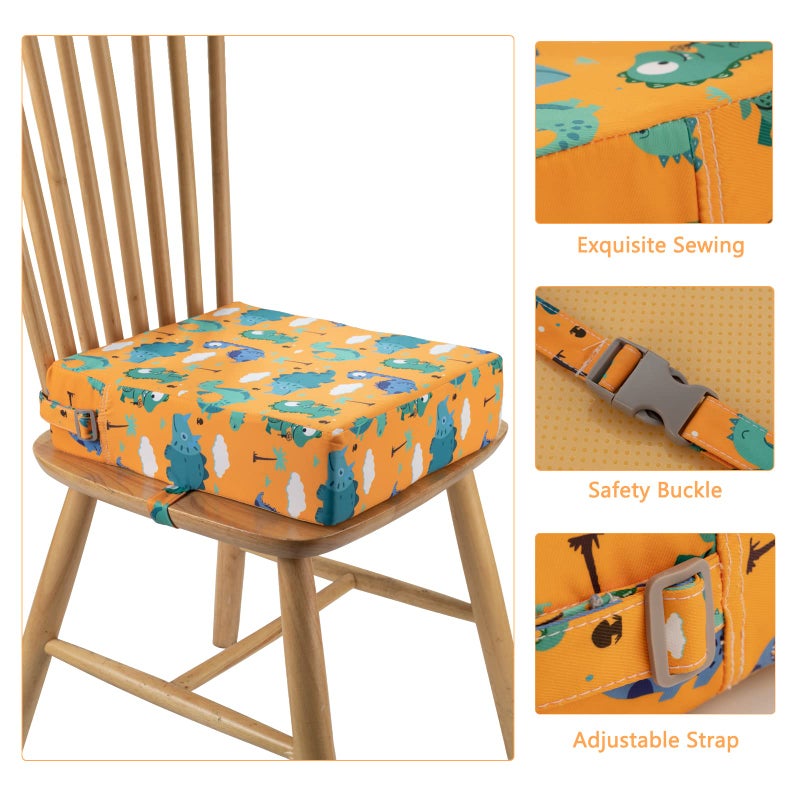 SMZCTYI Toddler Booster Seat for Dining Table Kitchen Chair, Stronger Support Double Safe Straps Portable Booster Seat Dining Toddler, High Cushion for Travel Home with Non-Slip Bottom (Orange) - Image 3