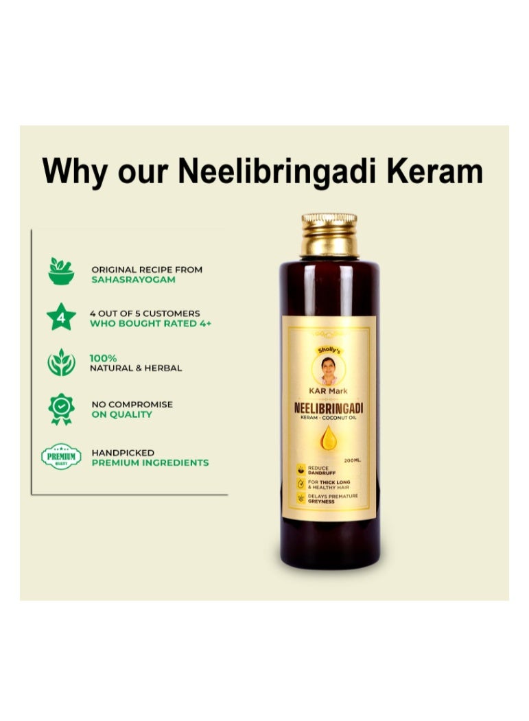 KAR MARK Neelibringadi Keram Coconut Oil 200 ml – Ayurvedic Hair Growth Formula with Neeli, Bhringaraj & Amla for Hair Fall Control, Dandruff Care & Premature Greying Prevention - Image 3