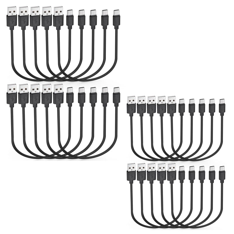 Smays Short 1ft USB C Cable 20-Pack Bulk, USB A to Type C Fast Charging Cord Multipack, Black - Image 1
