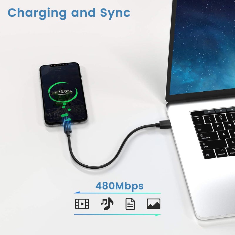 Smays Short 1ft USB C Cable 20-Pack Bulk, USB A to Type C Fast Charging Cord Multipack, Black - Image 3