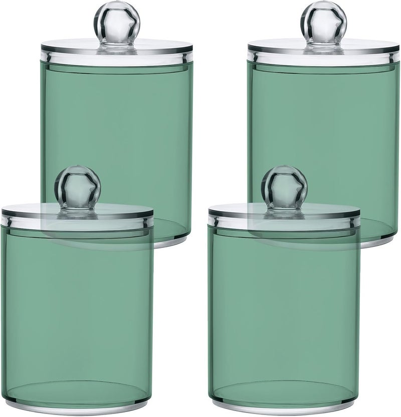 Eionryn Sage Green Qtip Dispenser Apothecary Jars Bathroom Qtip Holder Storage Canister 10 Oz Plastic Jar for Cotton Ball Swab Round Pads Floss 4pcs - Image 1