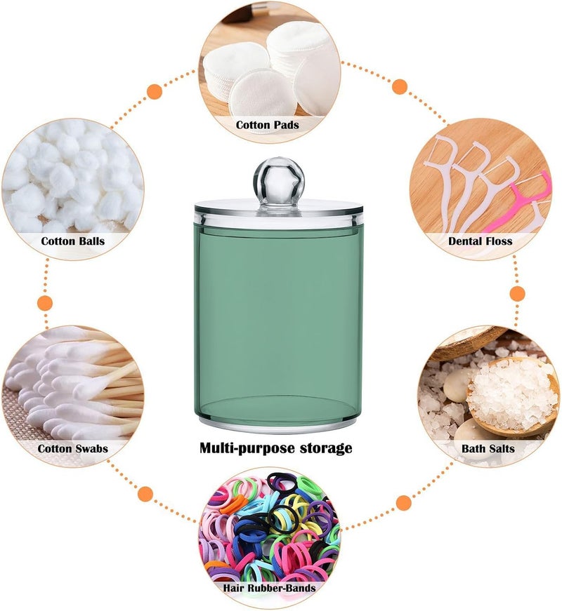 Eionryn Sage Green Qtip Dispenser Apothecary Jars Bathroom Qtip Holder Storage Canister 10 Oz Plastic Jar for Cotton Ball Swab Round Pads Floss 4pcs - Image 3