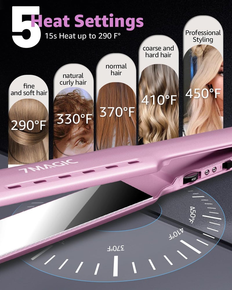 7MAGIC Nano Titanium Hair Straightener, 1.7" Wide Flat Iron for All Hair Types, Flat Iron Hair Straightener with 5 Temp, Hair Iron with Dual Voltage, Straightening Iron for Fast Straightening, Purple - Image 3