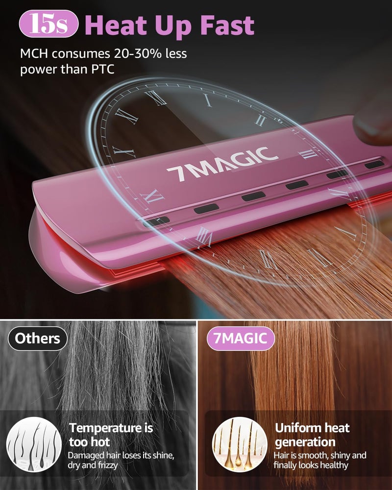 7MAGIC Nano Titanium Hair Straightener, 1.7" Wide Flat Iron for All Hair Types, Flat Iron Hair Straightener with 5 Temp, Hair Iron with Dual Voltage, Straightening Iron for Fast Straightening, Purple - Image 2