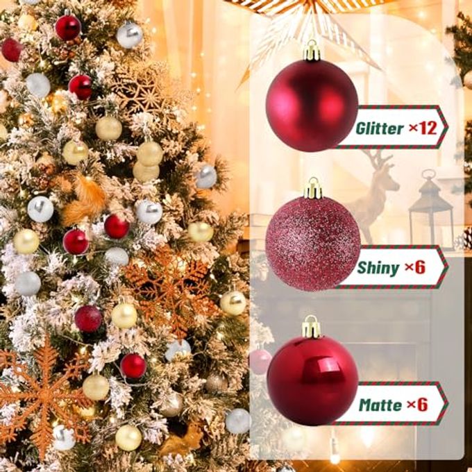 TranquilBliss Christmas Ball Ornaments 24pcs 2.5-Inch Tree Decorations Ideal for Xmas Tree, Holiday Party, Wreath & Tabletop Decor (Red) - Image 3