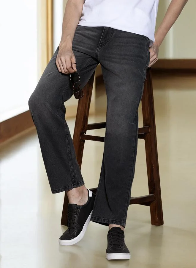 دينيس لينغو جينز رجالي قطن 1% باللون الرمادي الداكن بقصة مريحة وطول كامل