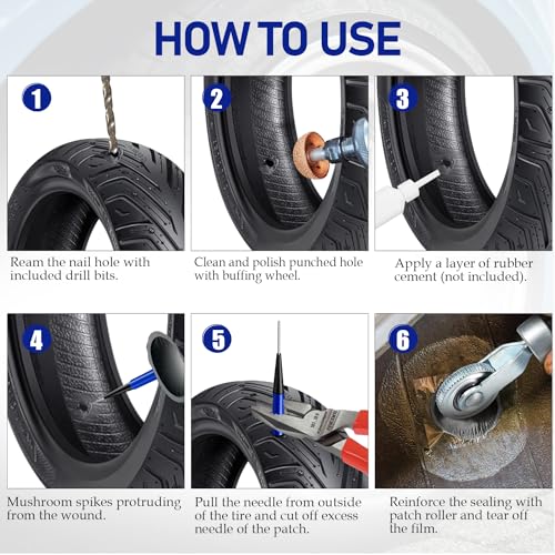 Socpuro Tire Repair Patch Tool Kit Including 24pcs Tire Patch Plugs, Tungsten Buffing Wheel, Tire Patch Roller with 4mm Twist Drill Bits for Vehicle - Image 5