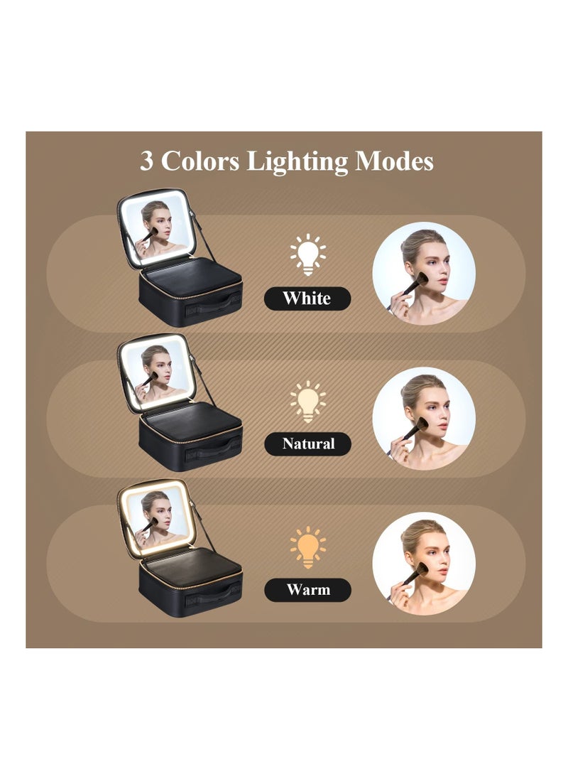KASTWAVE - Portable Travel Cosmetic Case, with Mirror LED Light 3 Adjustable Brightness Cosmetic Bag Adjustable Dividers Makeup Storage For Women, Makeup Accessories and Tools Case, Rechargeable,Waterproof - Image 1