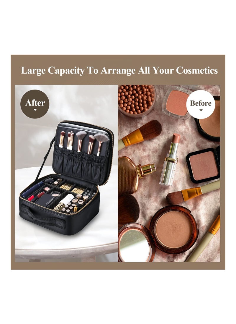 KASTWAVE - Portable Travel Cosmetic Case, with Mirror LED Light 3 Adjustable Brightness Cosmetic Bag Adjustable Dividers Makeup Storage For Women, Makeup Accessories and Tools Case, Rechargeable,Waterproof - Image 1