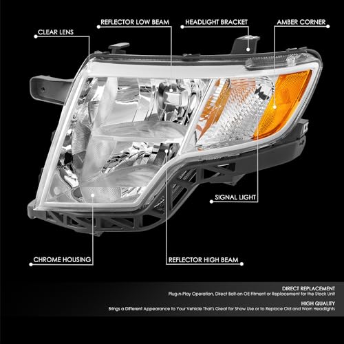 DNA MOTORING تجميع المصباح الأمامي DNA MOTORING المتوافق مع فورد إيدج 2007-2010، هالوجين، هيكل كروم، جانب السائق (يسار)، OEM-HL-0257-L - Image 2