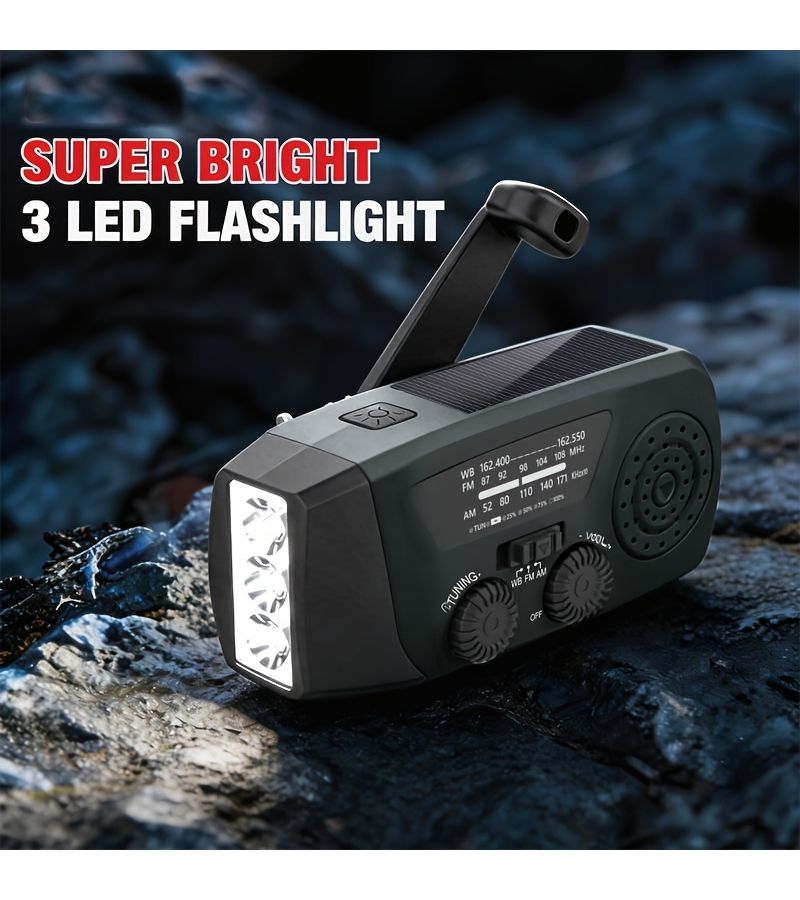 Solar Powered Emergency Radio 2000mAh Power Bank AM FM NOAA Weather Portable Darkgreen - Image 2